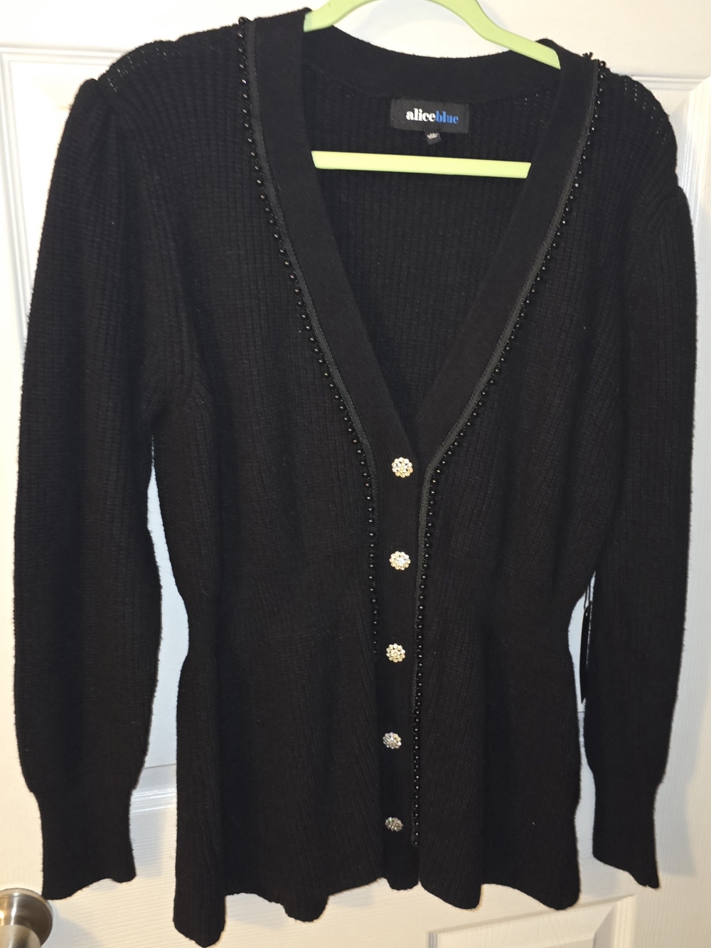alice blue Black Beaded 5 Button V-Neck Cardigan Size 1X Plus